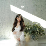  MQTIME  -  Women Maternity Dress for Photoshoot Lady White Elegant Lace Perseptive Long Dress Clothing for Studio Photography Shooting