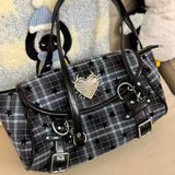  MQTIME  -  Y2k Gothic Flap Shoulder Bag Women Large Capacity Buckle Design Preppy Casual Commuter Underarm Bowling Bag Pu Leather Hanbag