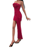 MQTIME  -  Celebrity Heavy Industry Three-dimensional Flower Pleated Streamer Sexy Waist Hip Skirt New Tube Top Dress Women
