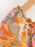 MQTIME  -  Boho Mini Dress Round Neck Short-sleeved Printing Dress A-line Hippie Holiday Dresses Floral Cotton Summer Vestidos