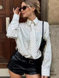 MQTIME  -  Boyfriend Style Striped Loose Full Sleeve White Shirts Women Casual Single Breasted Shirt With Tie Autumn New Women Tops