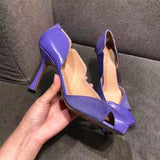 MQTIME  -  Vintage Square toe Patchwork Hollow out Women Pumps Spring Summer Fashion Patent Leather Slip-on Thin High heels Party Shoes