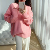 MQTIME  -   Women Knitting Sweater Autumn Winter Solid Color Knitwear Women's Japanese Loose Crew Neck Thickened Lazy Sweater