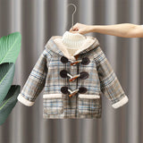 MQTIME  -  Fashion Boys Girls Plaid Woolen Coat Thicken Warm Fleece Hooded Jacket Autumn Winter Children Casual Outerwear Coat