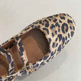 MQTIME  -  Leopard Print Mary Janes Shoes Women Buckle Strap Square Toe Vintage Flats Spring Autumn Elegant Heels Shoes Ladies Footwear