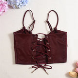 MQTIME  -  Fall New Sexy Tank Top for Women Streetwear Product Irregular Back Strap PU Leather Chest Strap Solid Color Slim Fit Vest
