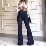 MQTIME  -  HighWaisted Jeans ButtLifting TieUpDesign Shaping Jeans Flared WideLeg Stretchy Jeans Women CasualStreet RetroStyle Pants