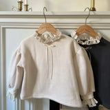 MQTIME  -  Kids Baby Girls Sweatshirt New Winter Bow Lace Collar Thicken Warm Toddler Girls Pullovers Puff Sleeve Little Girls Hoodies