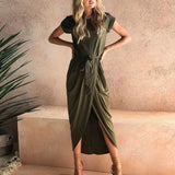MQTIME  -  Solid Color Casual Summer Slim Long Dresses For Women 2025 Elegant Pretty Trendy Women's Maxi Dresses Vintage Female Midi Dress