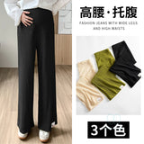 Mqtime Spring Summer Fashion Pleat Chiffon Maternity Pants Wide Leg Loose Straight Belly Trousers Clothes for Pregnant Women Pregnancy