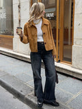 MQTIME  -  Casual Suede Brown Short Jacket Women Retro Solid Loose Single-breasted Full Sleeve Female Coat Chic High Street Lady Outerwears
