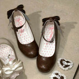 MQTIME  -  Japanese Vintage Gothic Style Lolita Shoes Women Sweets Polka Dot Print Lace Bow Metal Button Mary Jane Shoes Fashion Wedge Heel