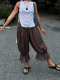 MQTIME  -  Lace Patchwork Elastic Waist Trousers Women Casual High-waisted Lace-up Loose Wide Leg Pants Lady Street Chic Bottom