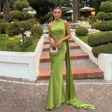 MQTIME  -  Women Ribbon Hanging Neck Long Dresses Solid Color Summer Sleeveless Backless Slim Halter Party Dress Female Elegant Satin Robe
