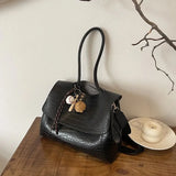 MQTIME  -  Crocodile Pattern Women Shoulder Messenger Bag Large Capacity Retro Flap Tote For Female Casual Pu Leather Commute Handbag