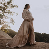 MQTIME  -  Bohemian Pregnancy Dress Vintage Comfortable Linen Cotton Off Shoulder Long Sleeved Dress Boho Style Baby Shower Dress
