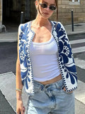 MQTIME  -  Embroidery Vest For Women Y2k Vintage Casual Sleeveless Cardigan Waistcoat Top Fashion Woman Floral Embroidered Vest