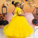 MQTIME  -  Customized Blush Flower Girl Dresses Tulle Flory Aplliques With Bow Short Sleeve For Wedding Birthday Prom Holy Communion Gowns