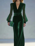 MQTIME  -  Fashion V-neck Velvet Wide Leg Jumpsuits Elegant High Waist See-through Sleeve Party Playsuits Temperament Lady Casual Rompers