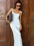 MQTIME  -  Knitted Sexy Backless Low Chest Women Maxi Dress Pink Spaghetti Strap High Waist Dress Summer Slim Vacation Beachwear