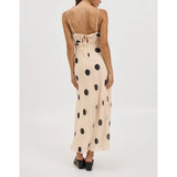 MQTIME  -  Women Y2k Polka Dot Ruffle Trim V-Neck Cami Long Dress Spaghetti Strap Tied Backless Sheer Mesh Maxi Aline Slip Dress