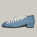 MQTIME  -  Vintage Denim Blue Lace-Up Chunky Heels Women's Pumps Polka-Dot Square-Toe Mary Jane Shoes Ballet-Style Dress Shoes Lolita Shoes