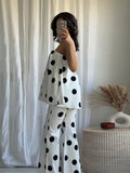 MQTIME  -  Sexy Polka Dot Women's Top Pants Sets Off Shoulder Backless Tube Top High Waist Straight Pant Female Suit Summer Lady Outfits