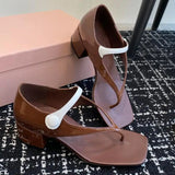 MQTIME  -  Clip Toed Sandals for Women New Fashionable and Versatile Square Toe Thick Heel Single Button Mary Jane Shoes