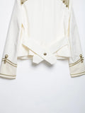 MQTIME  -  Women Fashion  Gold Braided Cropped Military Jacket Autumn Female Chic Jacket Lady Long Sleeve Short Napoleon Coat
