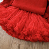 MQTIME  -  2025 Spring New Girls Clothing Set Prom Knit Pullover And Ball Gown Skirt 2 Pcs Knitwear Kids Outfit