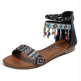 MQTIME  -  Ethnic Style Roman Sandals New Handmade Beaded Zipper Flat Sandals Colorful Beach Open Toe Fancy Beach Shoes