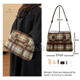 Mqtime Women's Classic Cloth Checkered Pattern Shoulder Bag Winter Fashion Causual Crosssbody Messenger Bag Female Luxury Retro Handbag