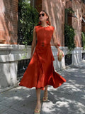 MQTIME  -  Summer New Fashion Belted Patchwork Dress Women O-Neck Sleeveless Long Dresses Female Elegant Solid Vacation Beach Vestidos