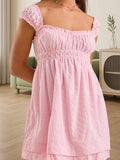 MQTIME  -  Women s Lace Trimmed Sleeveless Mini Dress with Sweetheart Neckline and Ruched Bust Detail - Flirty Summer Babydoll Dress with