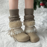  MQTIME  -  Sweet Lace Decoration Furry Suede Snow Boots Women Winter Thick Bottom Fluffy Fur Ankle Boots Warm Plush Designer Shoes