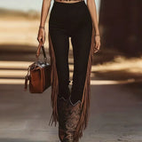 MQTIME  -  Western Vintage Patchwork Tassel Pants Woman 2026 Spring Elegant High Waist Slim Bodycon Trousers Summer Skinny Streetwear Pants