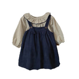 MQTIME  -  Preppy style Girls' Strap Dress Set Girls' Lotus Leaf Collar Plaid Long Sleeve Shirt Dress 2Pcs Set Spring Children's Clothes