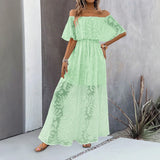 MQTIME  -  Spring Summer New Sexy One Neck High Waist Women Dress Fashion Dark Flower Vestidos Female Bottom Split Long Dresses