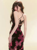 MQTIME  -  Vintage Butterflies Print Dresses for Women Spaghetti Strap Evening Dresses Summer Sexy Irregular Black Long Dress Ins