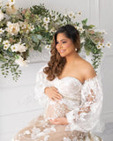 MQTIME  -  Bohemian Lace Maternity Evening Robes for Photo Shoot Fotos Gowns Long Sleeve Nightgown Baby Shower Dresses for Bride Party