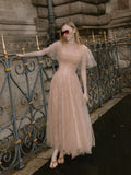 MQTIME  -  Romantic Tulle Lace Midi Prom Dress for Wedding Guest Fashion Soft Mesh Cocktail Party Gowns Dreamlike Evening Formal Dresses
