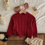  MQTIME  -  Girls Sweater Autumn Winter Children Cotton Solid Thicken Warm Baby Pullovers Retro Loose Round Collar 2-8Y Kids Boy Knitwear