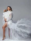 MQTIME  -  Sexy White Maternity Dress for Photoshoot  Sheer Ruffled  Pregnancy Photo Lace Vestido For Babyshower Customized Bridal Robes