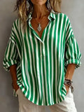 MQTIME  -  spring Summer New Fashion Lapel Long-sleeved Pullover Shirt Casual Printed Striped Loose Women's Versatile Comfortable Shirt
