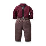 MQTIME  -  Christmas Boys Gentleman Clothing Sets Long Sleeve Bowtie Shirts+Suspenders Pants Kids Boy Formal Outfit Suits