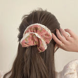 Mqtime Elegant Shivering Hair Scrunchies Flower Trim Women Elastic Hair Bands Floral Har Ties Retro Ponytail Holder Hair Accessories