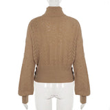 MQTIME  -  Retro Autumn Solid Knitted Hollow Sweater Women Turtleneck Full Batwing Sleeve Loose Casual Versatile Street Pullovers