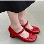 MQTIME  -  New Style Fashion Patent leather Bowknot Women Pumps Spring Summer Strange Fretwork High Heels Mary Jane Female Daily Shoes