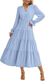  MQTIME  -  Autumn Long Dress Long Sleeve V Neck Layered Ruffle Edge Elegant A Line Cocktail Party Cw12909