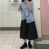 MQTIME   -  women summer casual plaid short sleeve blouse female oversize Japanese sweet botton shirts lady